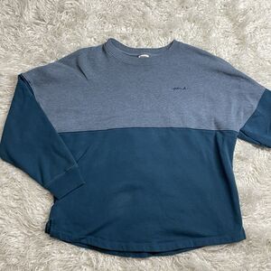 Victorias Secret PINK Embroidered Logo Loose Fit Sweatshirt Green M Colorblock